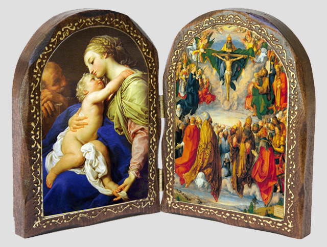 Catholic Artwork - The Holy Family and the Holy Trinity Wood Dip - Click Image to Close